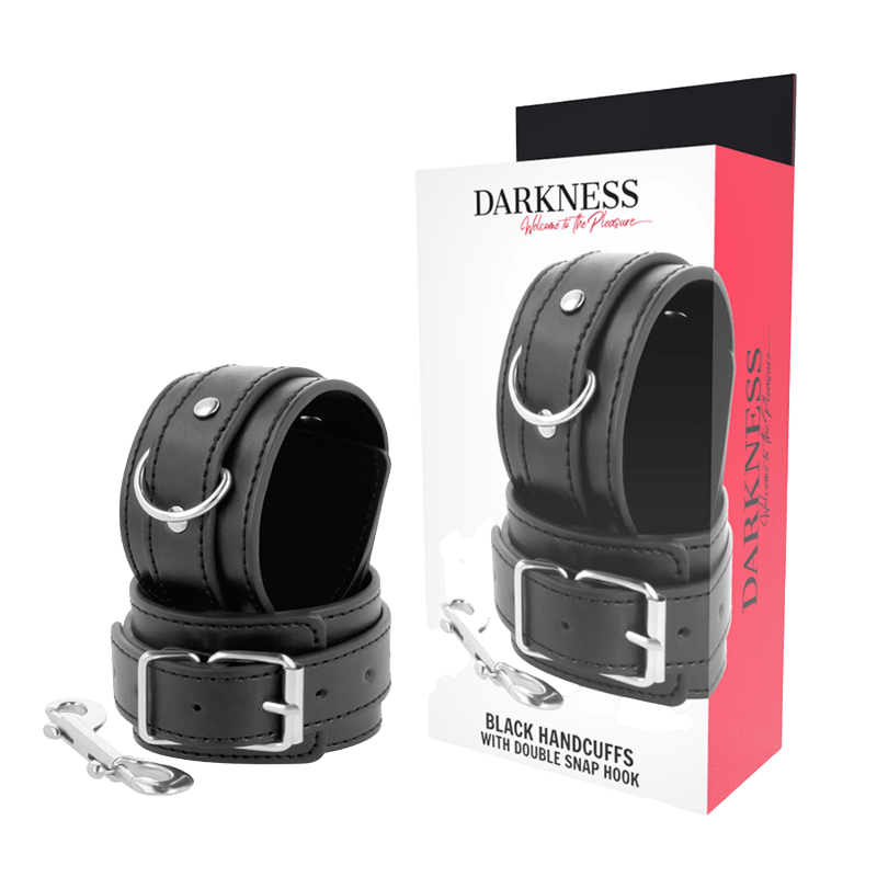 Menottes de poignets cuir noir renforcées Darkness fétiche - Vue principale - MANJOY