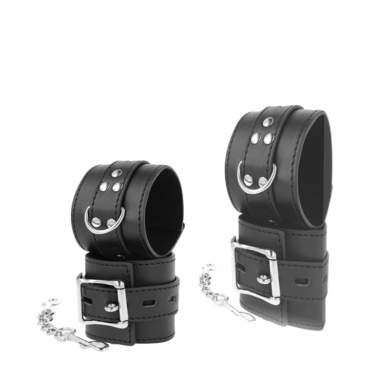 Menottes poignets cuir noir doublées Darkness luxe - Mise en situation premium 2 - MANJOY