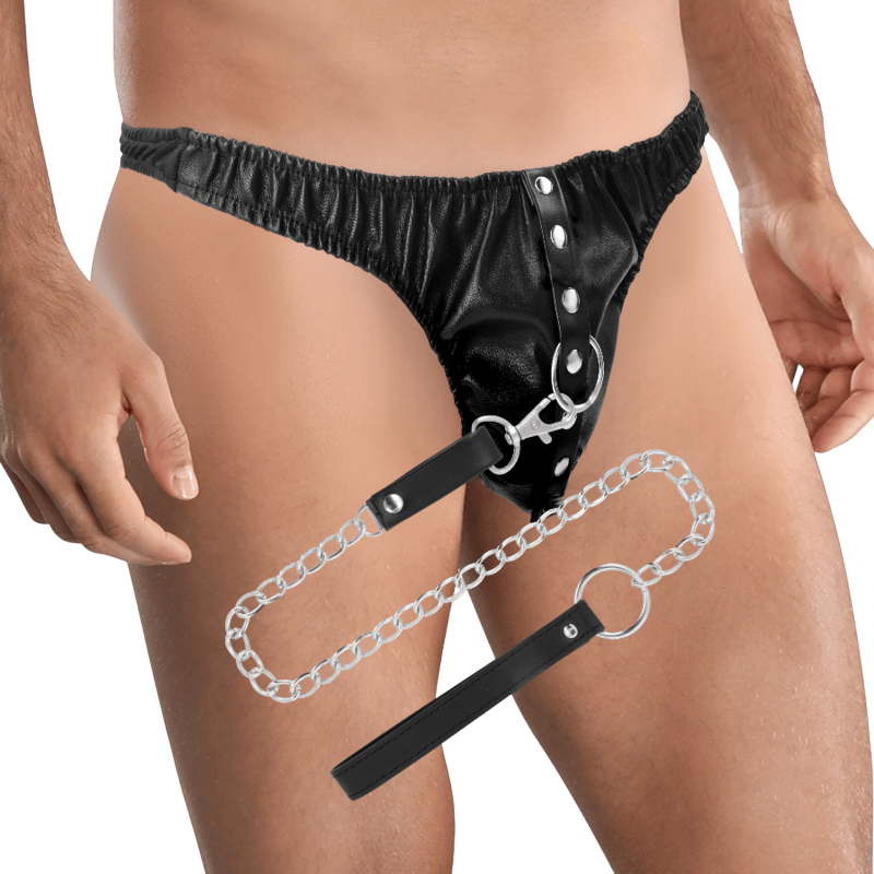 String de soumission cuir et chaînes Darkness - Détail de l'ingénierie et des matières - MANJOY