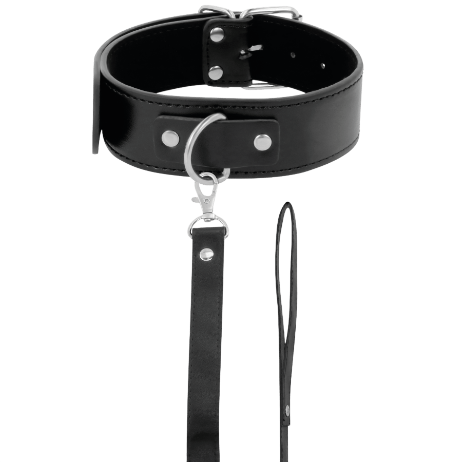 Collier de posture cuir noir Darkness laisse acier - Mise en situation Dark Luxury 4 - MANJOY
