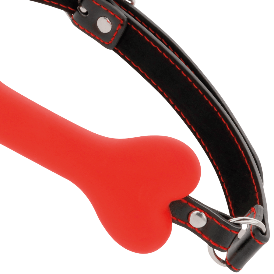 Bâillon os silicone rouge Darkness fétiche - Présentation du packaging prestige - MANJOY