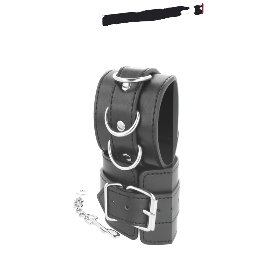 Menottes de poignets cuir noir Darkness entrave - Mise en situation premium 1 - MANJOY