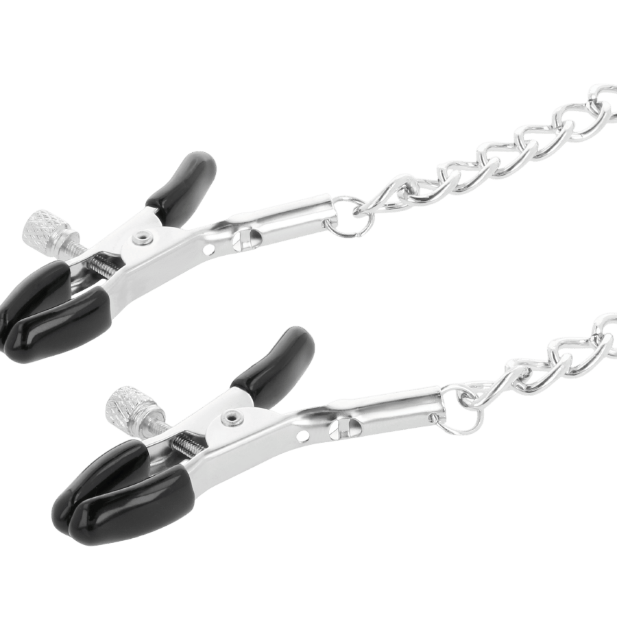 Pinces à mamelons métal avec chaîne Darkness - Présentation 2 - MANJOY