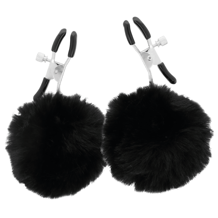 Pinces à mamelons pompons noirs Darkness fétiche - Présentation 4 - MANJOY