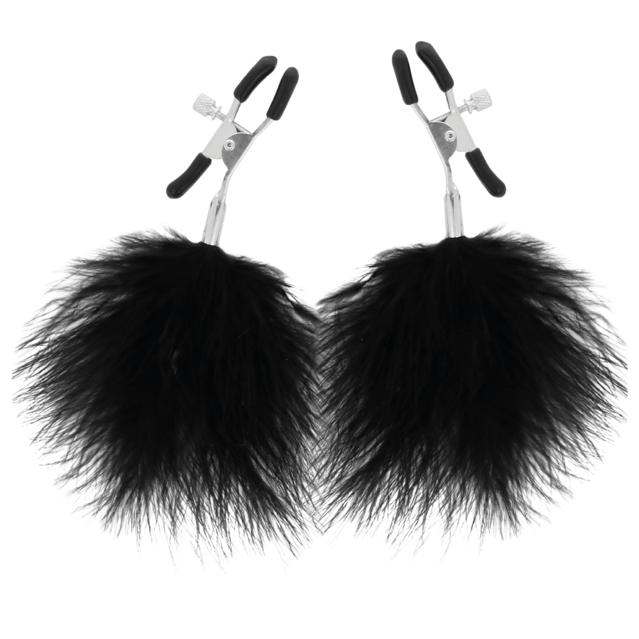 Pinces à mamelons pompons rouges Darkness fétiche - Présentation