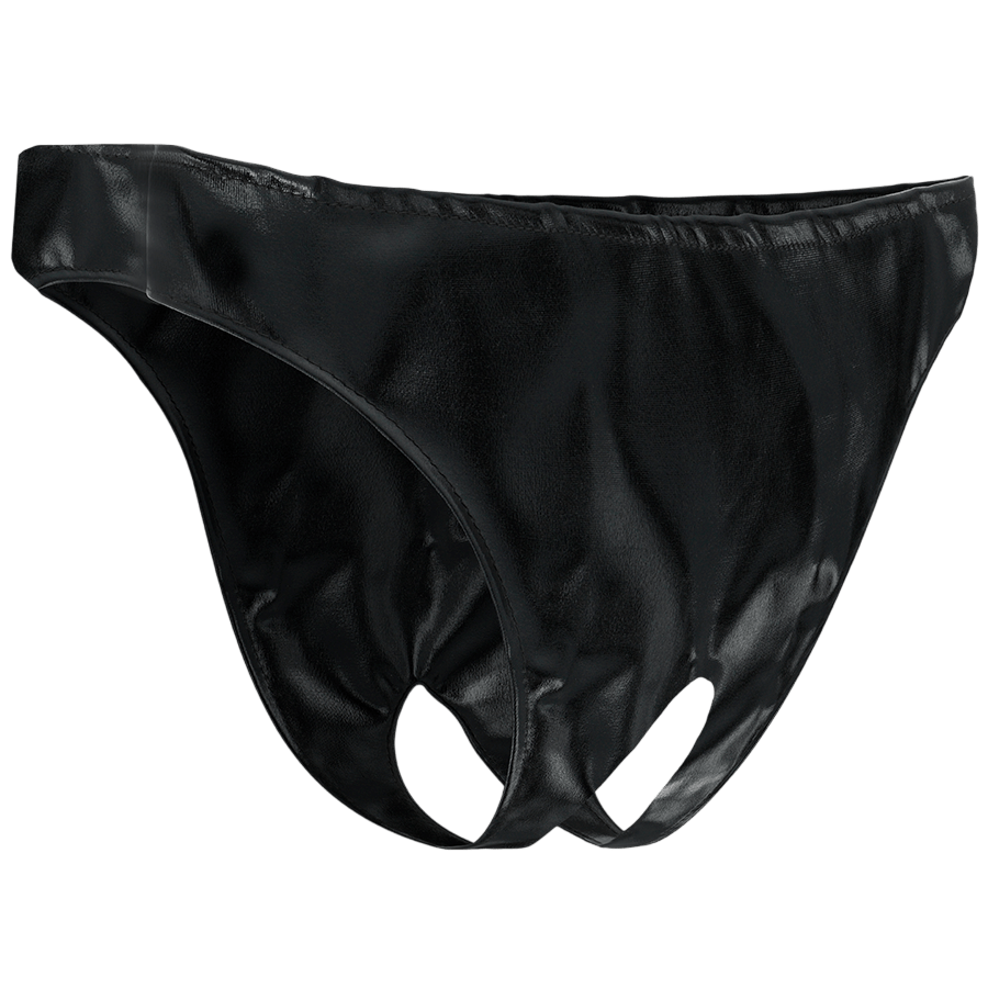 Slip ouvert unisexe noir Darkness fétiche - Détail de l'ingénierie et des matières - MANJOY
