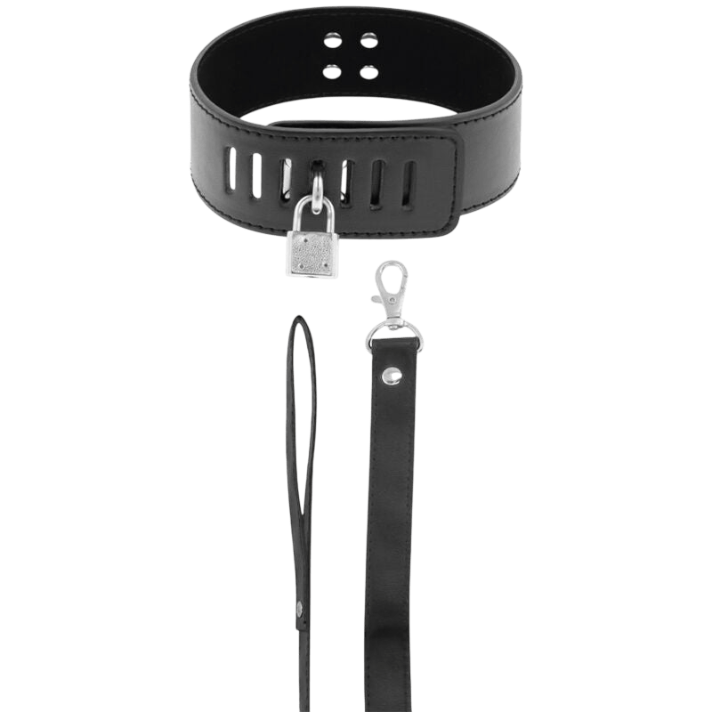 Collier de soumission cuir noir et néoprène Darkness - Vue principale - MANJOY