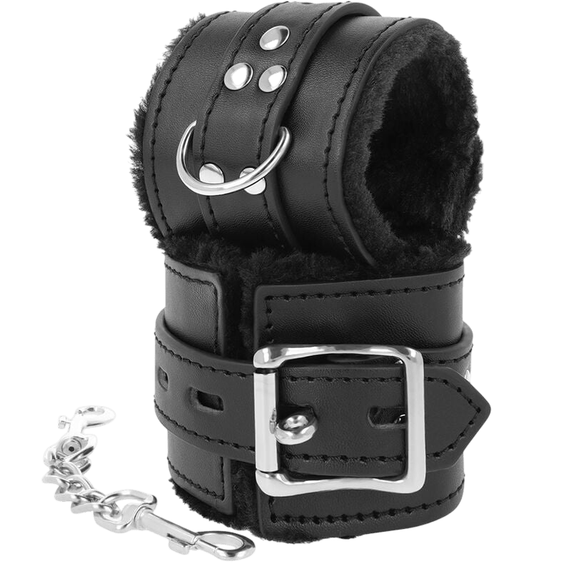 Menottes doublées fourrure noire Darkness - Présentation 4 - MANJOY