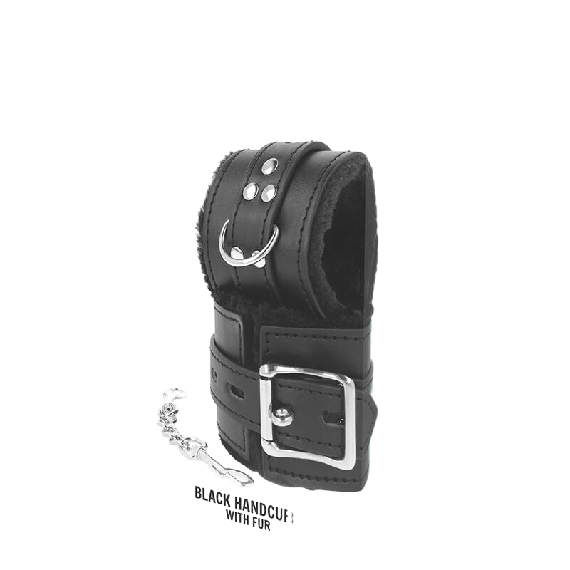 Menottes doublées fourrure noire Darkness - Présentation 1 - MANJOY