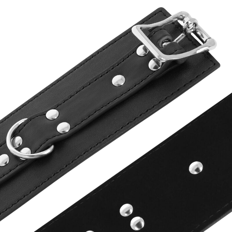 Menottes poignets cuir noir doublées Darkness luxe - Détail de la texture et des finitions - MANJOY