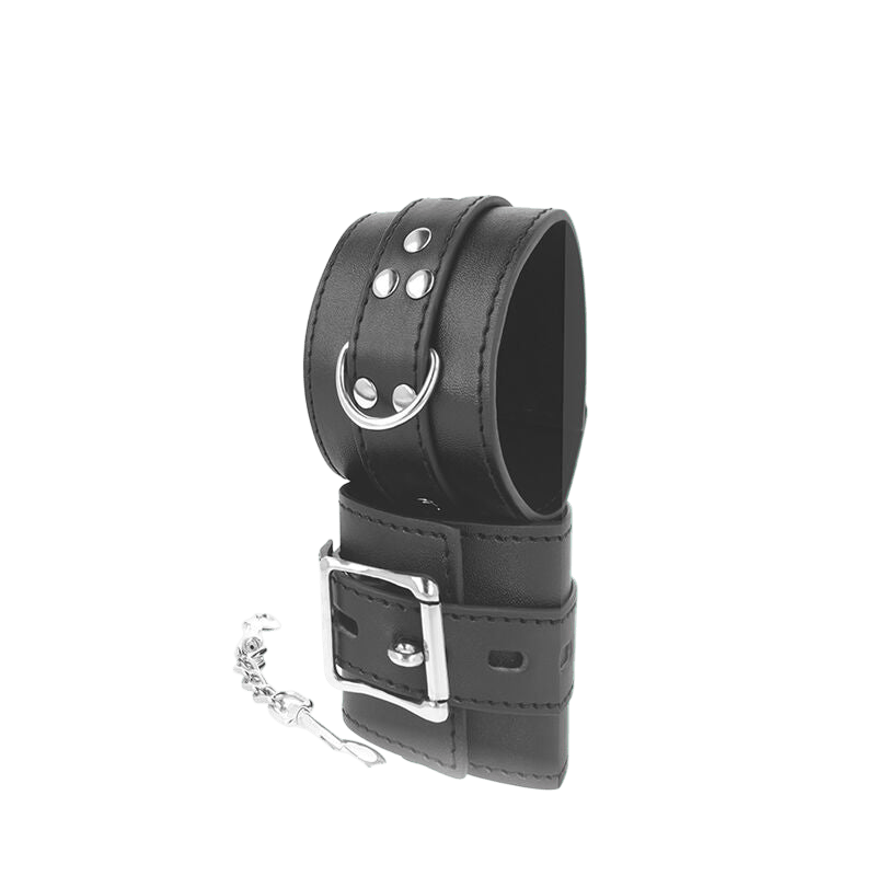 Menottes poignets cuir noir doublées Darkness luxe - Vue principale - MANJOY