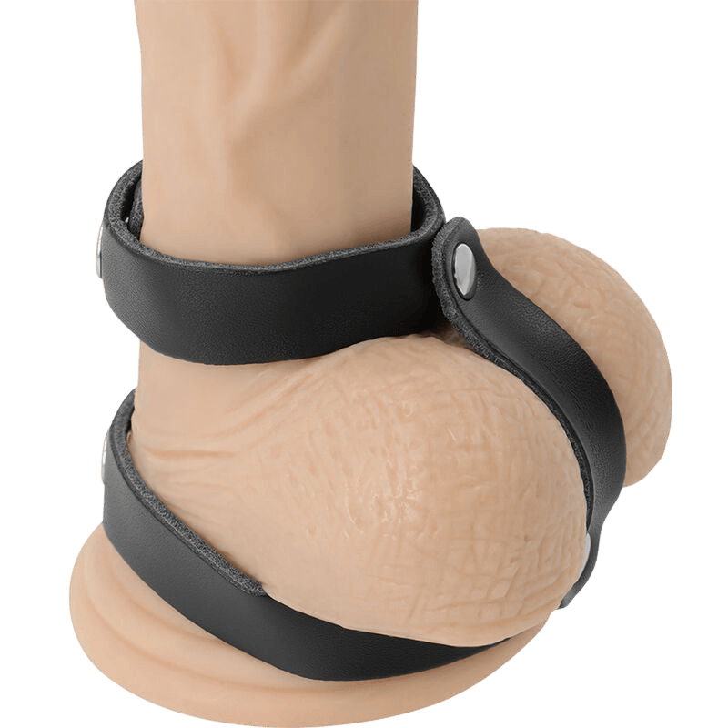 Anneau pénien et testiculaire cuir noir Darkness - Présentation 1 - MANJOY