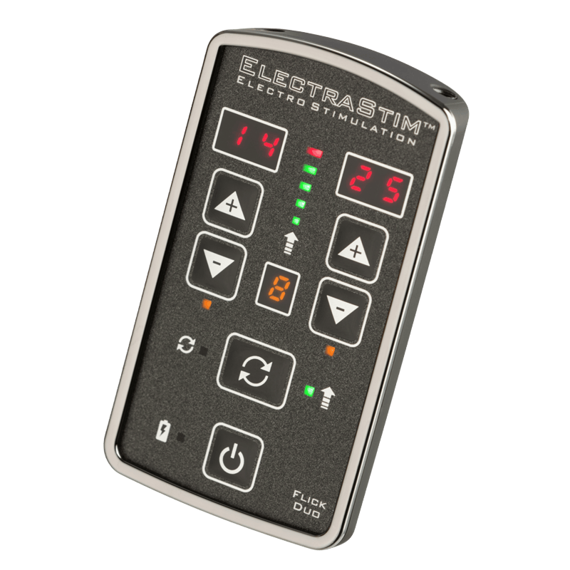 Stimulateur Electrastim Flick Duo noir haute technologie - Présentation du packaging prestige - MANJOY