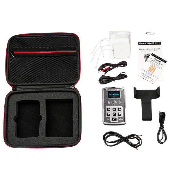 Stimulateur électrostimulation Electrastim AXIS noir luxe - Présentation du packaging prestige - MANJOY