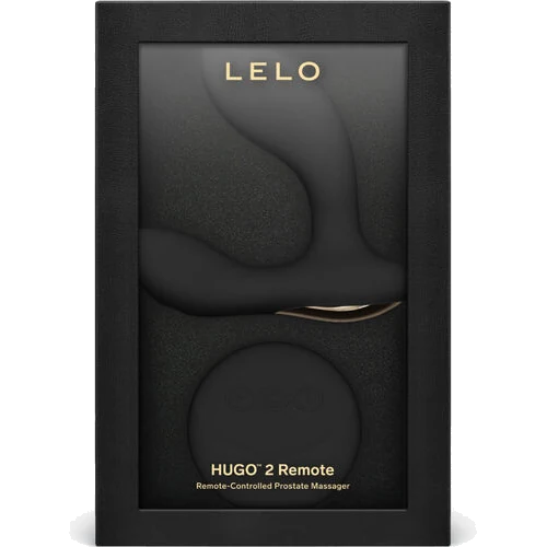 Contenu du coffret LELO Hugo 2 Remote noir : masseur, télécommande, câble USB, pochette
