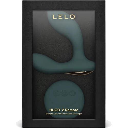 Contenu du coffret LELO Hugo 2 Remote vert : masseur, télécommande, câble USB, pochette