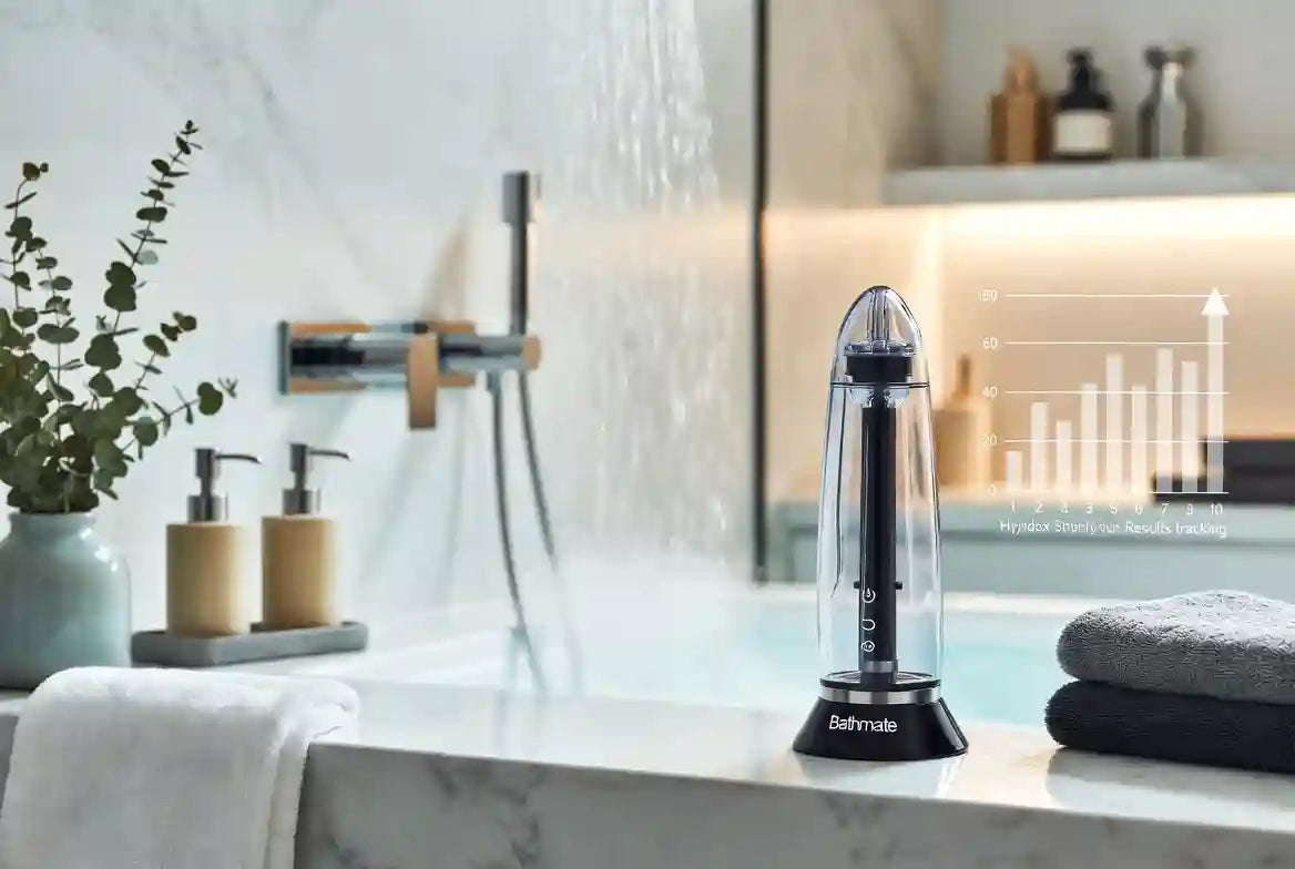 Pompe hydraulique Bathmate Hydromax en environnement spa luxe avec eau chaude et mist - Chronologie des résultats data-driven pour performance et santé masculine