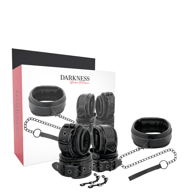 Ensemble bondage cuir noir 3 pièces Darkness - Vue principale - MANJOY