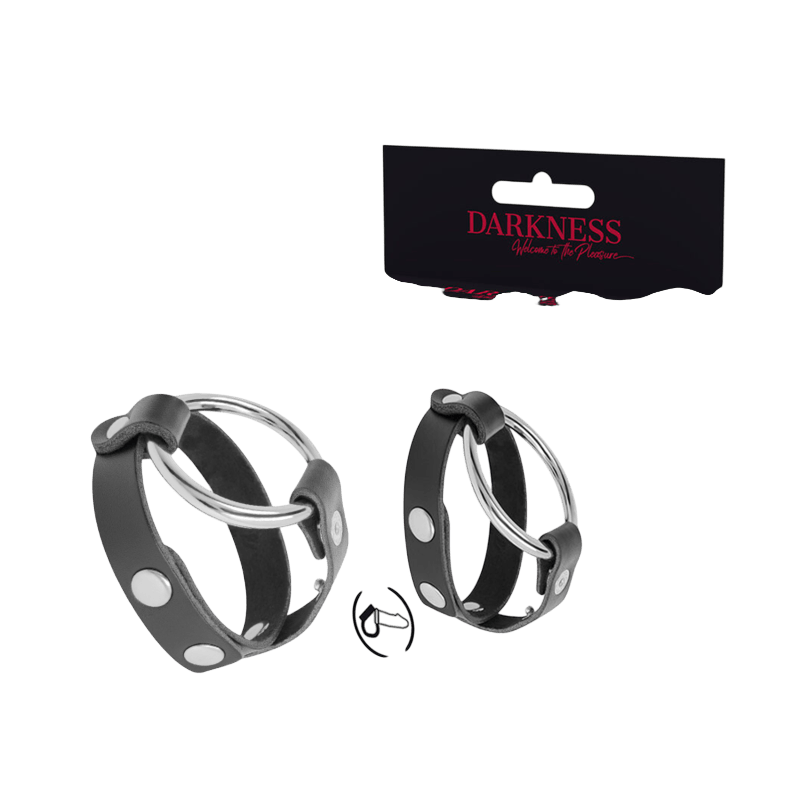 Double anneau pénien et testiculaire cuir noir Darkness - Mise en situation premium 5 - MANJOY