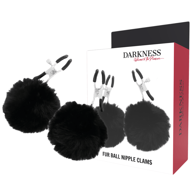 Pinces à mamelons pompons noirs Darkness fétiche - Présentation 2 - MANJOY