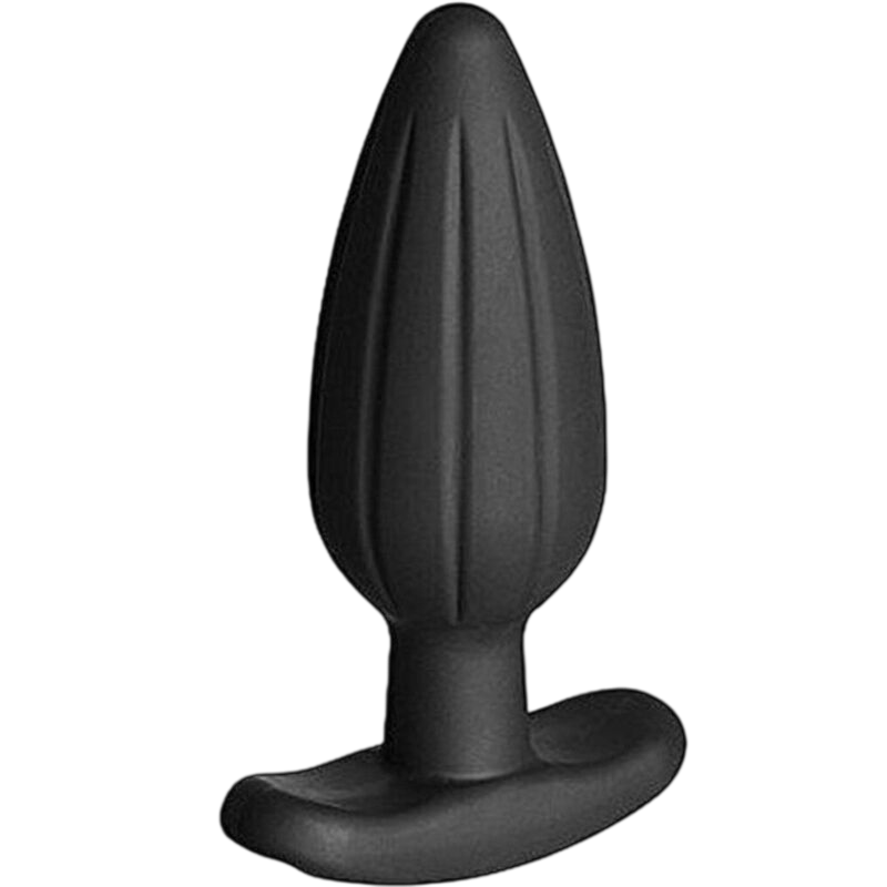 Plug anal conducteur XL silicone noir Electrastim Rocker - Présentation du packaging prestige - MANJOY