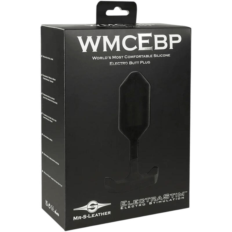 Plug anal conducteur Electrastim Mr S Leather noir - Présentation du packaging prestige - MANJOY