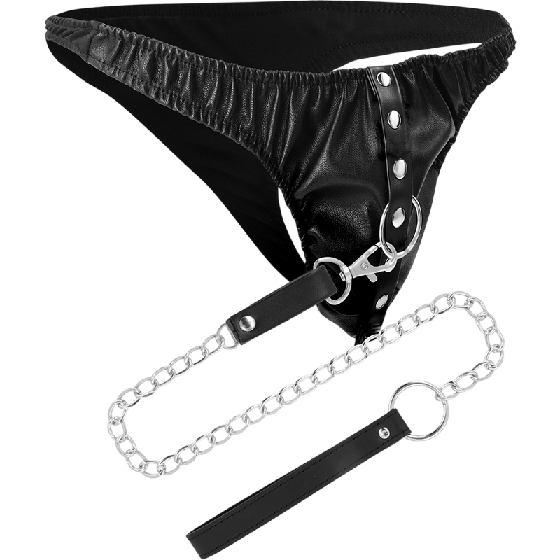 String de soumission cuir et chaînes Darkness - Mise en situation de performance 2 - MANJOY