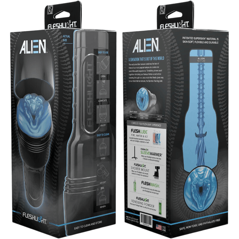 Masturbateur Fleshlight Alien Freak bleu noir luxe - Présentation premium du coffret - MANJOY