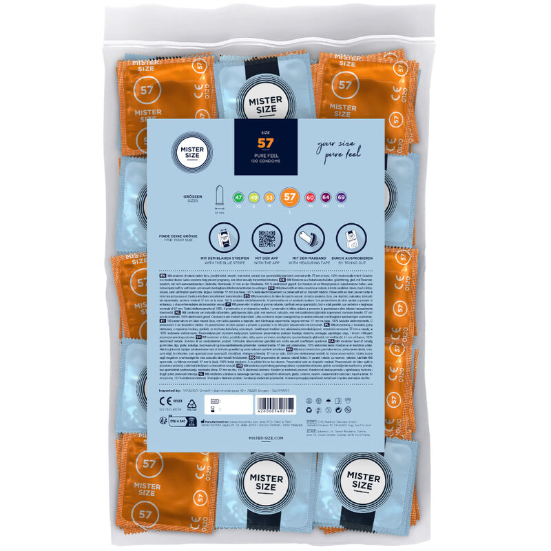Coffret de 100 préservatifs Mister Size 57mm ouvert, latex de caoutchouc naturel