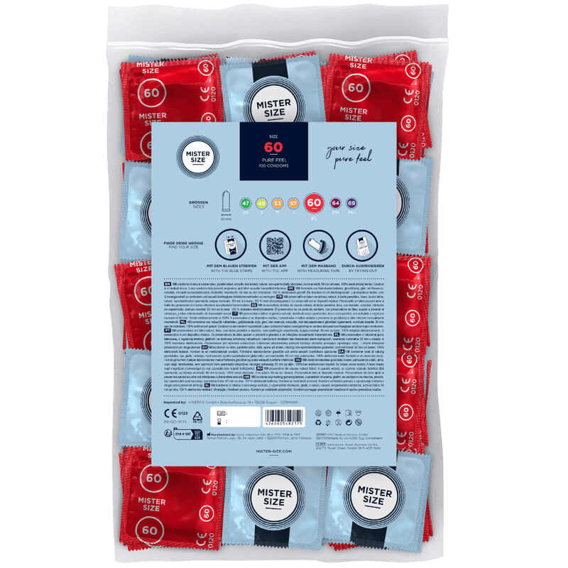 Préservatifs Mister Size 60mm boîte de 100 - Détail de la texture et finesse - MANJOY