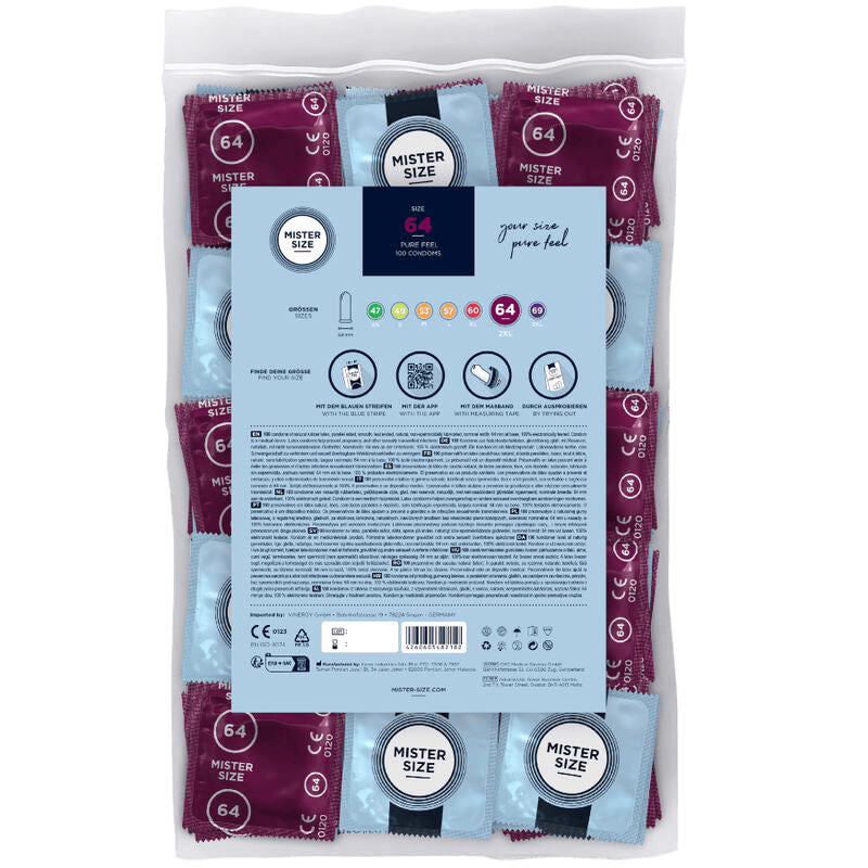 Préservatifs Mister Size 64mm boîte de 100 - Détail de la texture et finesse - MANJOY