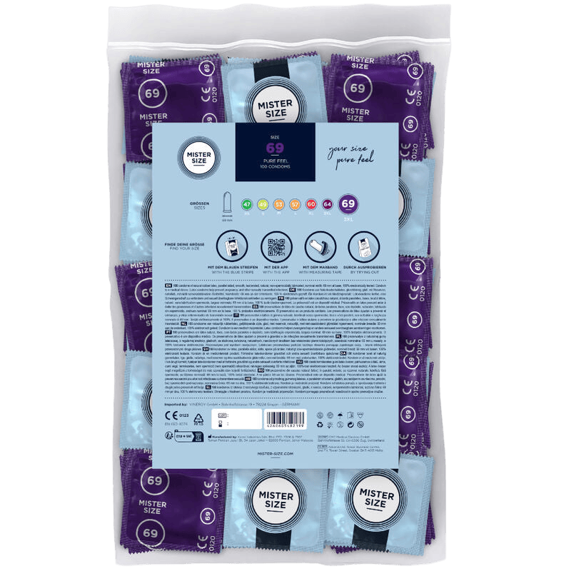 Préservatifs Mister Size 69mm boîte de 100 - Détail de la texture et finesse - MANJOY