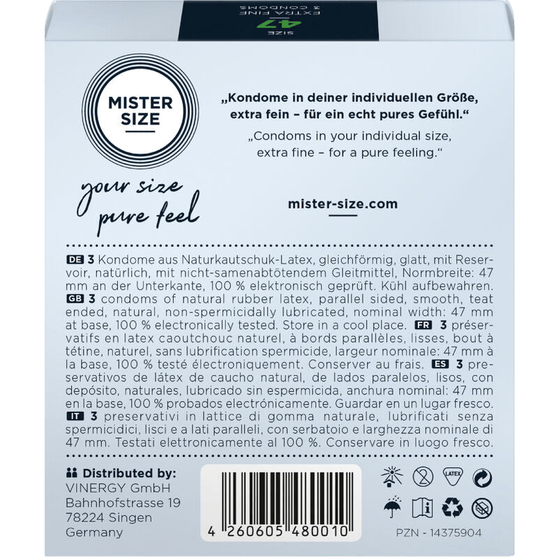 Préservatifs Mister Size 47mm boîte de 3 - Détail de la texture et finesse - MANJOY