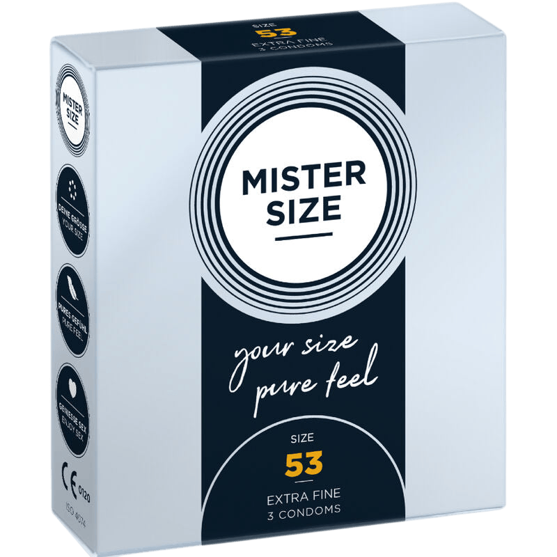 Préservatifs Mister Size 53mm boîte de 3 - Détail de la texture et finesse - MANJOY