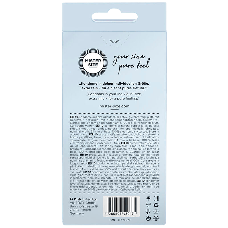 Préservatifs Mister Size 64mm boîte de 10 - Détail de la texture et finesse - MANJOY