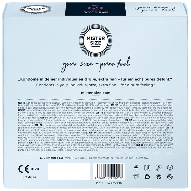 Préservatifs Mister Size 69mm boîte de 36 - Détail de la texture et finesse - MANJOY