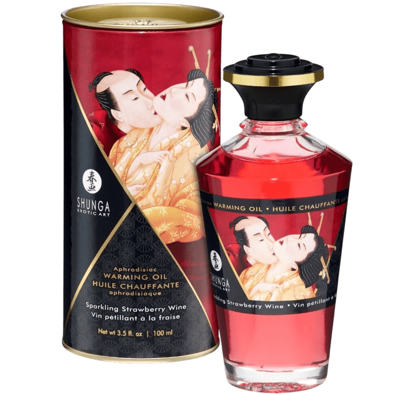 Huile massage chauffante fraise champagne Shunga - Vue principale - MANJOY