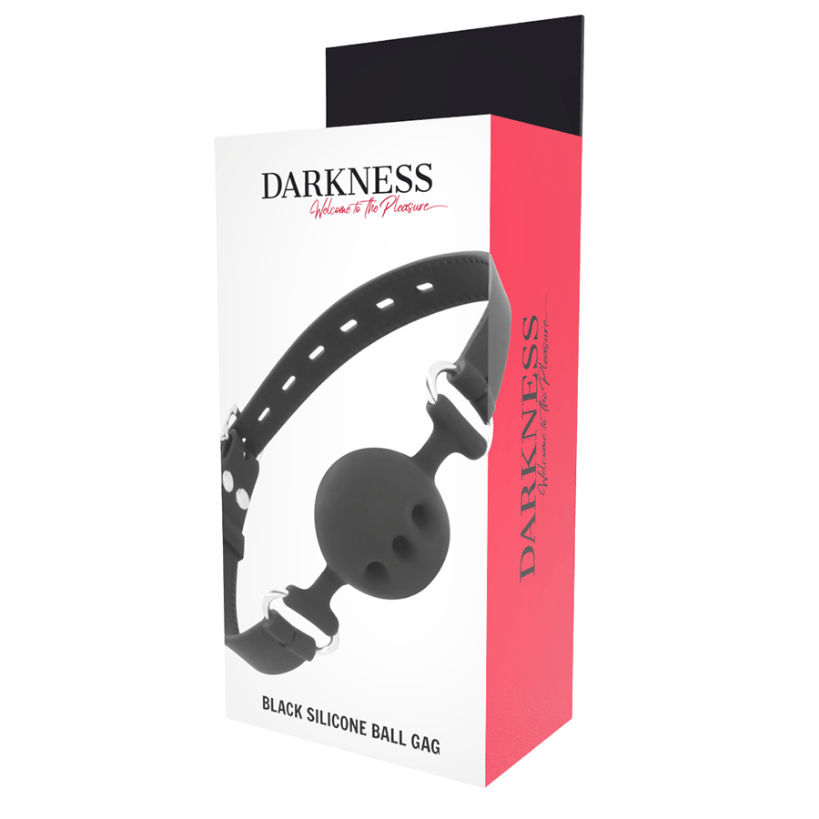 Bâillon respirant silicone noir Darkness BDSM - Détail de la texture et des finitions - MANJOY