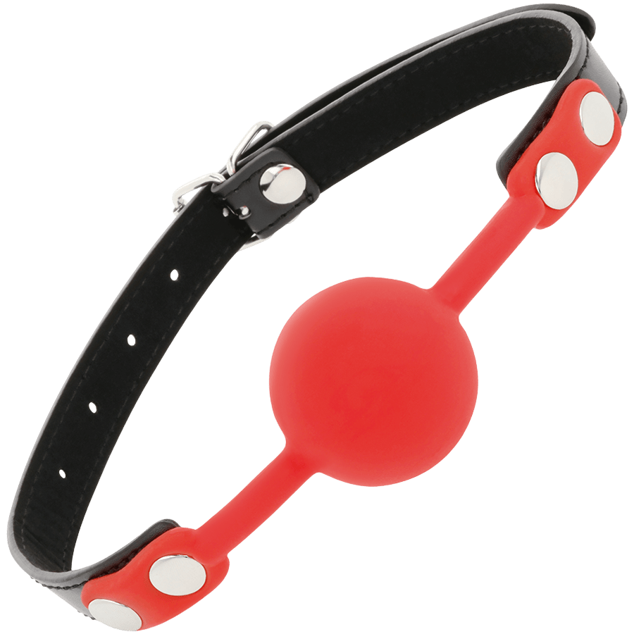 Bâillon boule silicone rouge Darkness fétiche - Détail de l'ingénierie et des matières - MANJOY