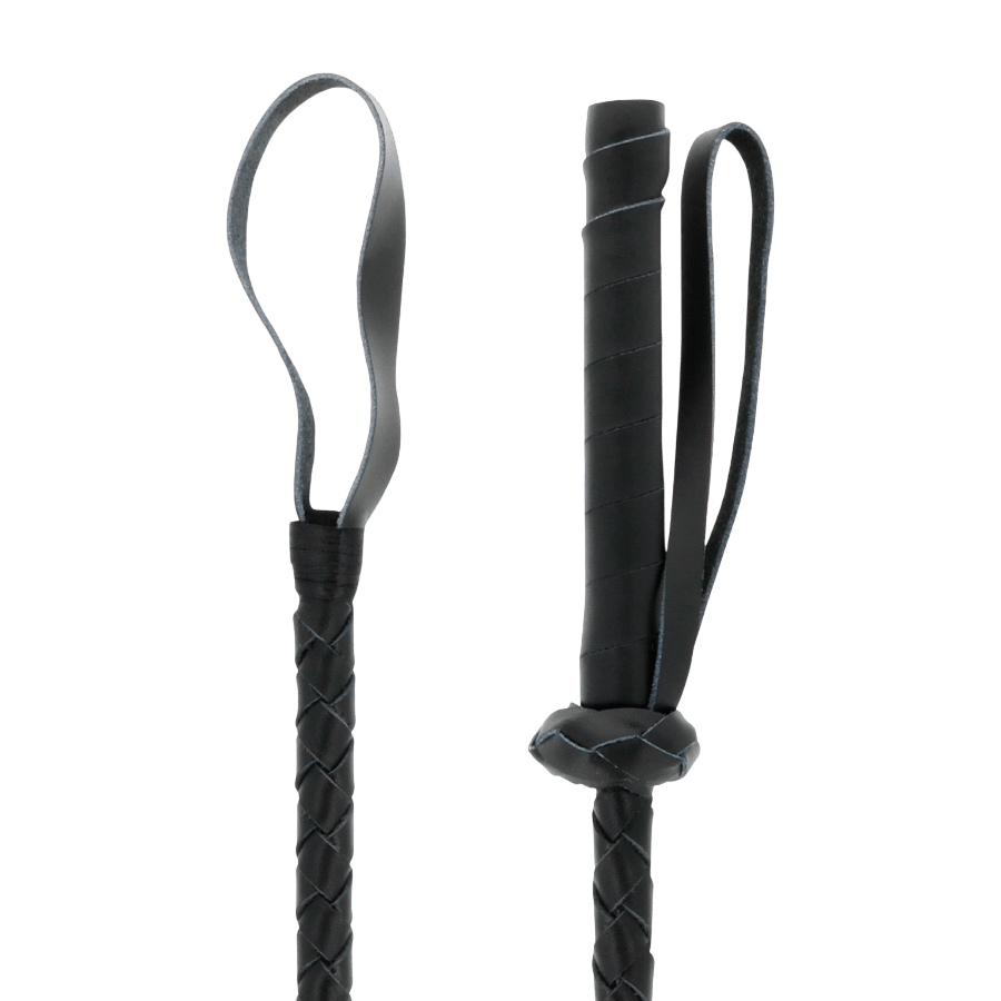 Fouet de bondage cuir noir Darkness impact 60cm - Détail texture - MANJOY