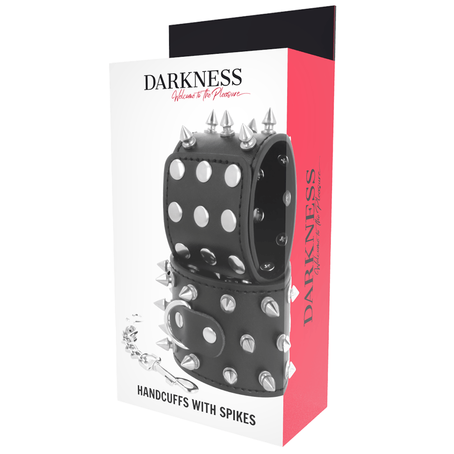Menottes cuir noir spikes clous Darkness fétiche - Mise en situation de performance 1 - MANJOY