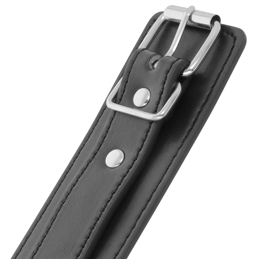 Menottes de poignets cuir noir renforcées Darkness fétiche - Détail des finitions et texture - MANJOY