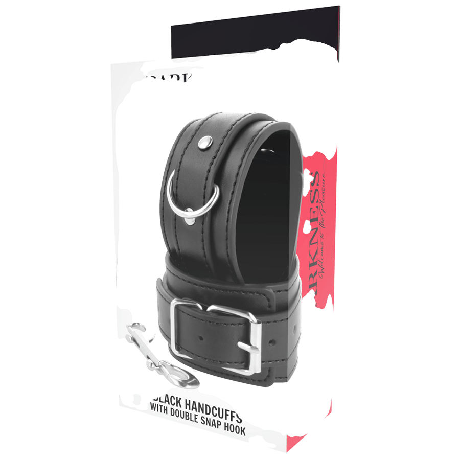 Menottes de poignets cuir noir renforcées Darkness fétiche - Mise en situation premium 2 - MANJOY
