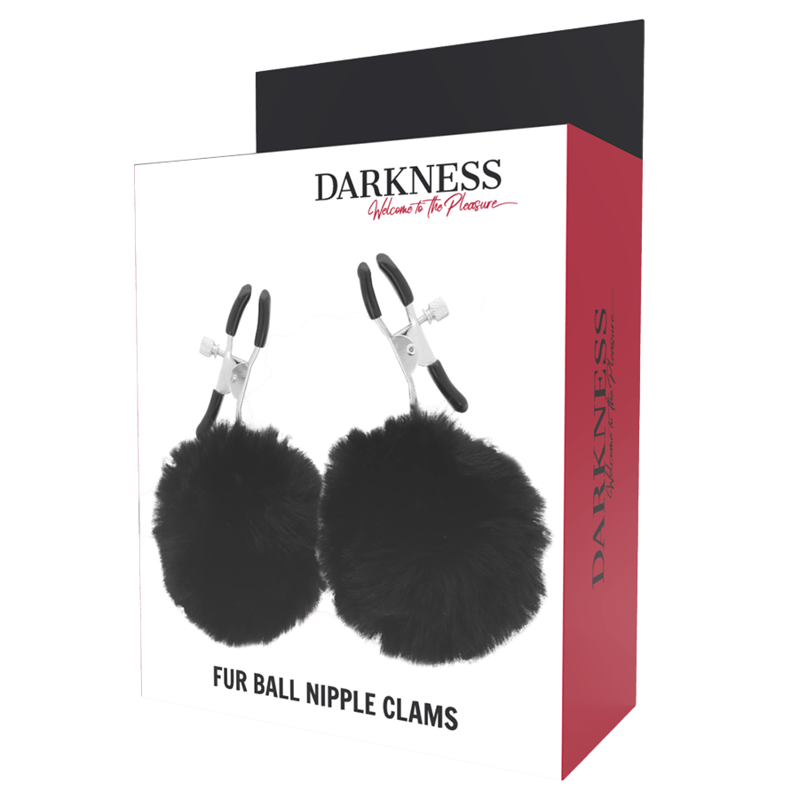 Pinces à mamelons pompons noirs Darkness fétiche - Packaging - MANJOY