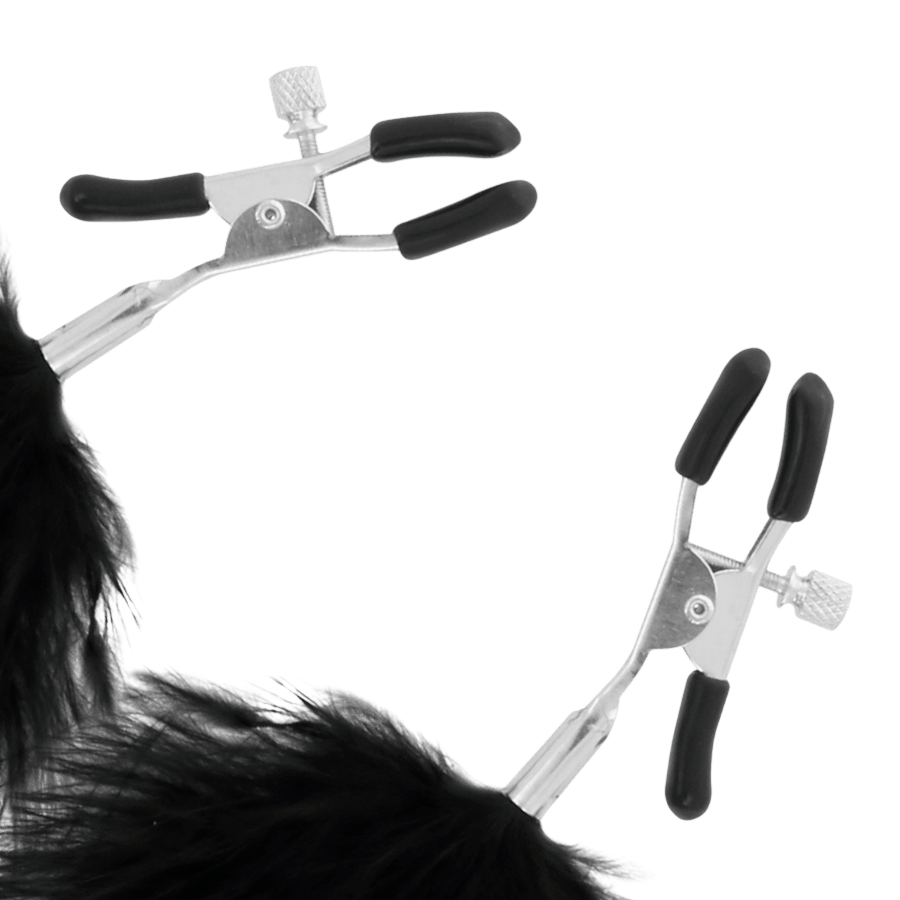 Pinces à mamelons pompons rouges Darkness fétiche - Présentation 2 - MANJOY