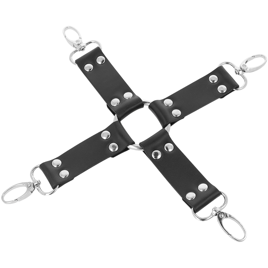 Set de bondage hogtie cuir noir Darkness luxe - Vue principale - MANJOY