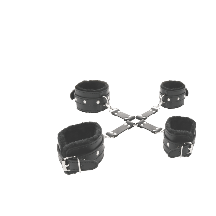 Set de bondage hogtie cuir noir Darkness luxe - Présentation 4 - MANJOY