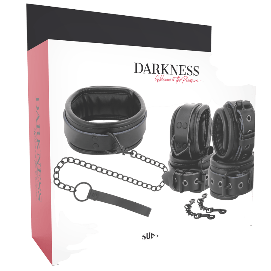 Ensemble bondage cuir noir 3 pièces Darkness - Packaging - MANJOY