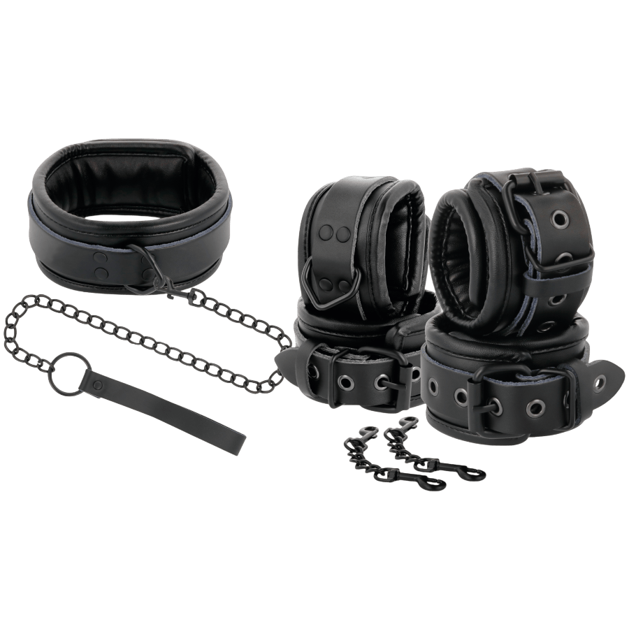 Ensemble bondage cuir noir 3 pièces Darkness - Présentation 8 - MANJOY