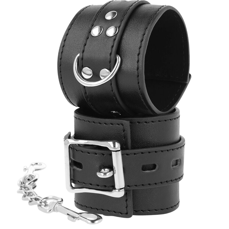 Menottes poignets cuir noir doublées Darkness luxe - Mise en situation premium 3 - MANJOY